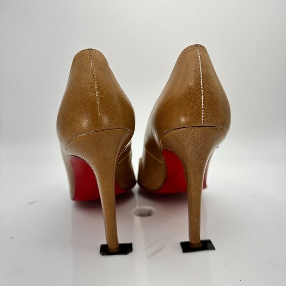 Christian Louboutin Women Size EU 37 US 7 Nude Tan Leather Heel Shoes - Picture 6 of 15